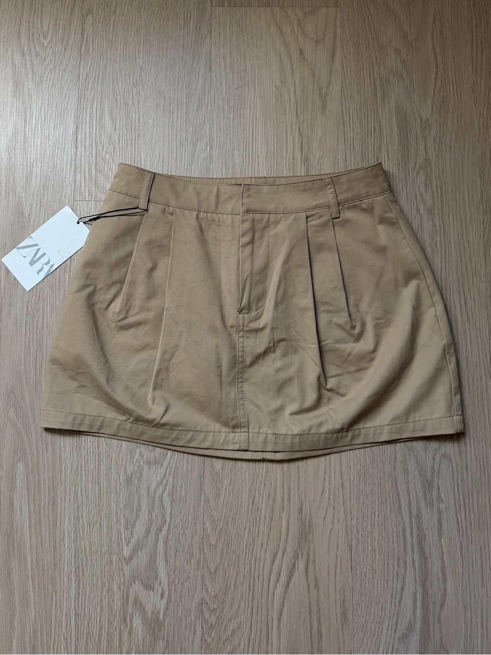 ZARA Beige/Tan Pleated Mini Skirt